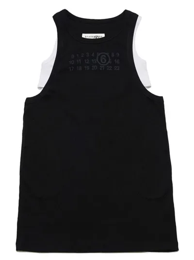 Mm6 Maison Margiela Kids' Sleeveless Ribbed Cotton Logo Dress In Black