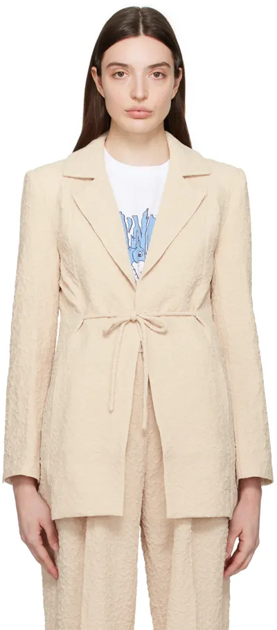 Ganni Beige Notched Lapel Blazer In 873 Oyster Gray