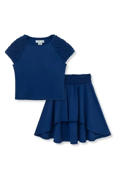 Habitual Kids' Girl's Textured High-low Skirt Set In Navy