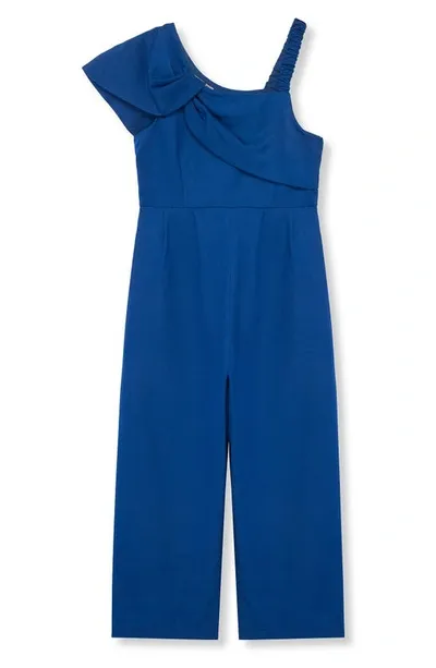 Habitual Kids' Girl's Twisted Wide-leg Cotton-blend Jumpsuit In Navy