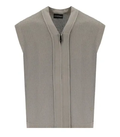 Ea7 Emporio Armani  Moon Rock Sleeveless Cardigan In Beige