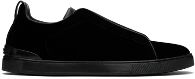 Zegna Black Velvet Triple Stitch Sneakers