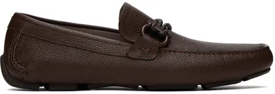 Ferragamo Brown Gancini Ornament Loafers In Ciocco Light Grey