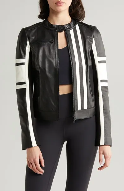 Blanc Noir Claudine Leather Racer Jacket In Black