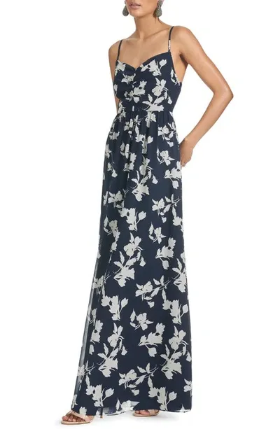 Sachin & Babi Sienna Floral Chiffon Gown In Navy Venetia Petal