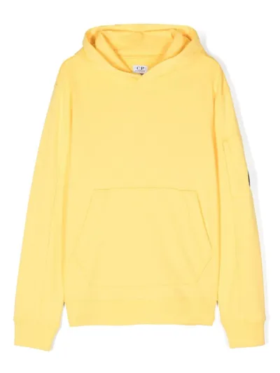 C.p. Company Kids' Lens-detail Cotton Hoodie In Yellow & Orange