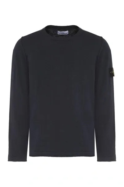 Stone Island Cotton-nylon Blend Crew-neck Sweater In Blue