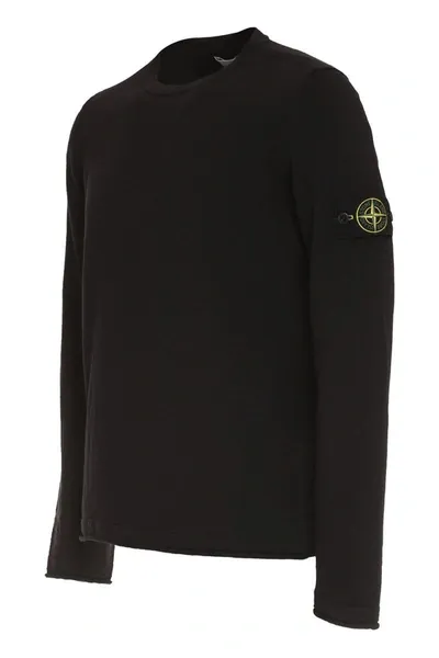 Stone Island Cotton-nylon Blend Crew-neck Sweater In Black