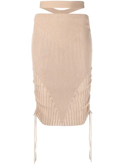 Andreädamo Ribbed Knit Midi Skirt With Cut-out Design In Beige