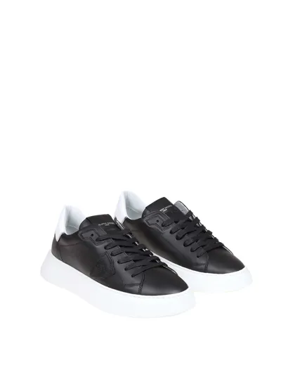 Philippe Model Temple Sneakers In Black Leather In Blue