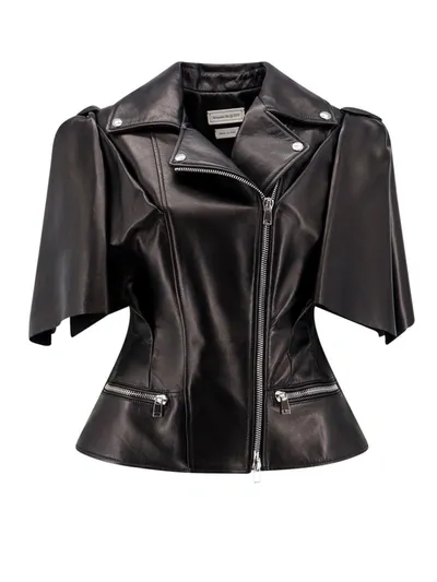 Alexander Mcqueen Short Sleeved Zipped Jacket In Black