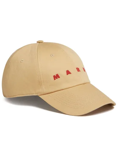 Marni Beige Cotton Baseball Cap In Brown