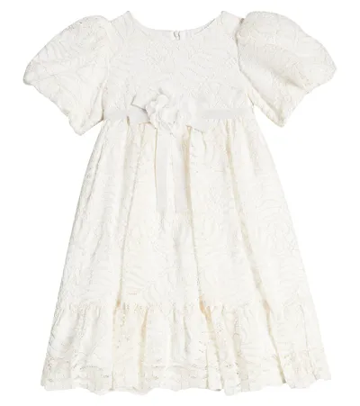 Patachou Kids' Floral-appliqué Gathered Lace Dress In White