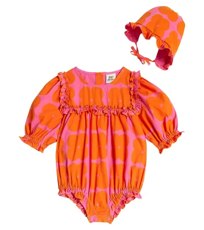 Jellymallow Baby Clover Cotton Playsuit And Hat Set In Pink