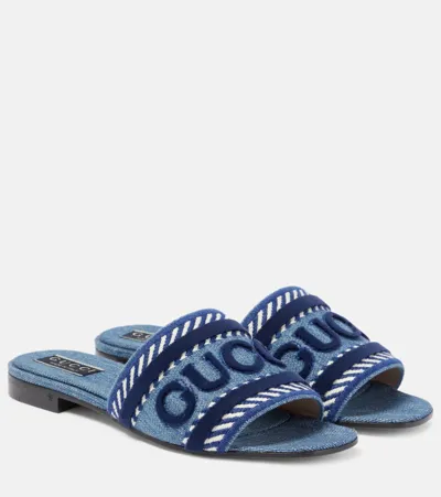 Gucci Jane Denim Slides In Light Blue