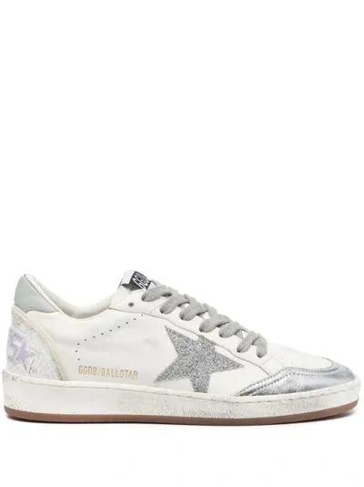 Golden Goose Ballstar Glittered Leather Sneakers In White