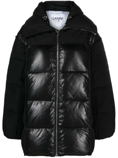 Ganni Hooded Padded Jacket In Black