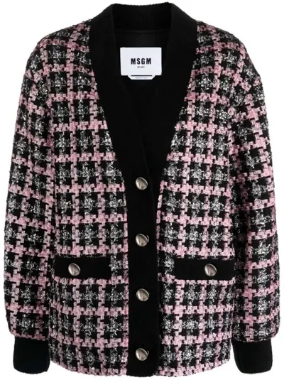 Msgm Single-breasted Tweed Jacket In Black