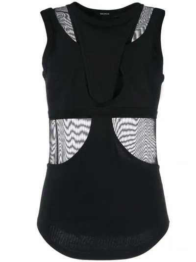 Balmain Rear Logo-plaque Tank Top In Black