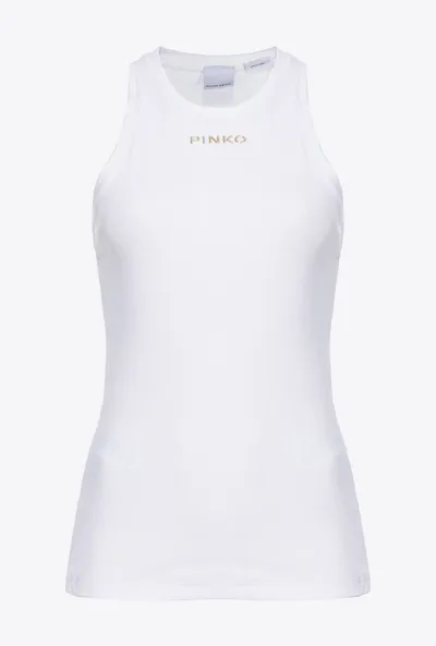 Pinko Logo-print Ribbed Tank Top In Blanc Brill.