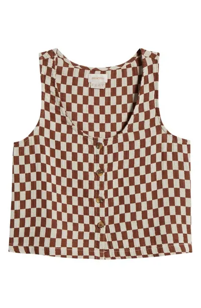 Brixton Mykonos Check Button-up Cotton Tank In Sepia