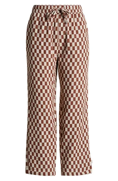 Brixton Mykonos Check Cotton Drawstring Pants In Sepia