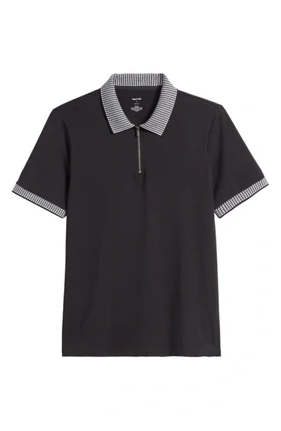 Open Edit Houndstooth Collar Zip Polo In Black