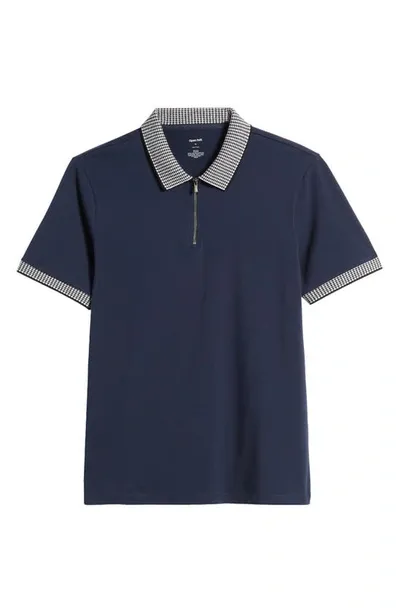 Open Edit Houndstooth Collar Zip Polo In Navy Iris