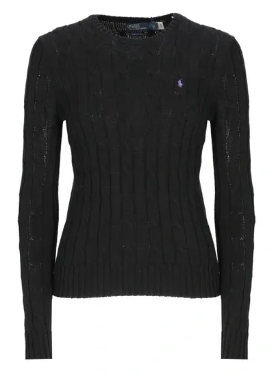 Polo Ralph Lauren Cable-knit Cotton Crewneck Sweater In Black