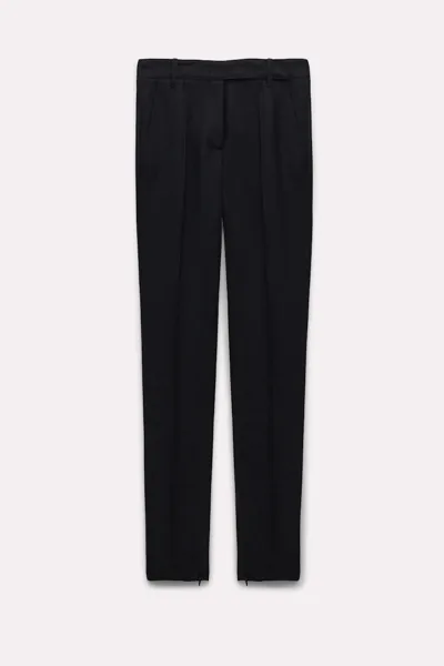 Dorothee Schumacher Slim Fit Linen Blend Pants With Pintucks In Black