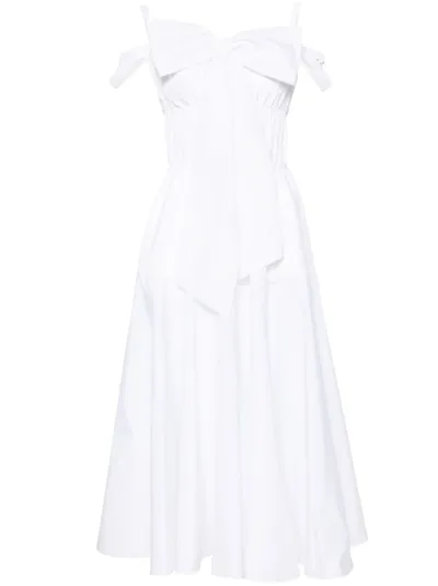 Patou Bow-detail Flared Midi Dress In White