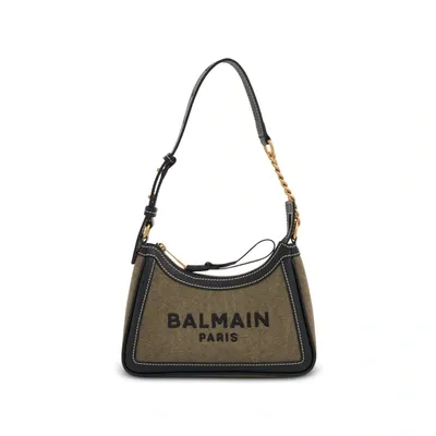 Balmain B-army Canvas & Logo Shoulder Bag In Beige