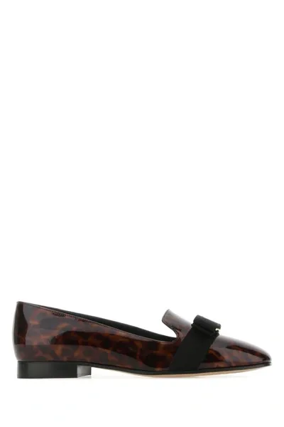 Ferragamo Salvatore  Woman Printed Leather Laufer Ballerinas In Multicolor