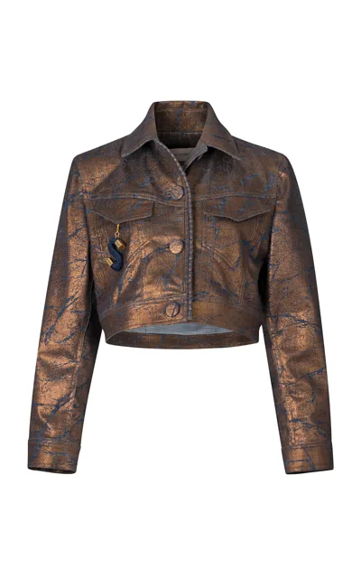 Silvia Tcherassi Nahid Cotton Distressed Metallic Jacket In Bronze