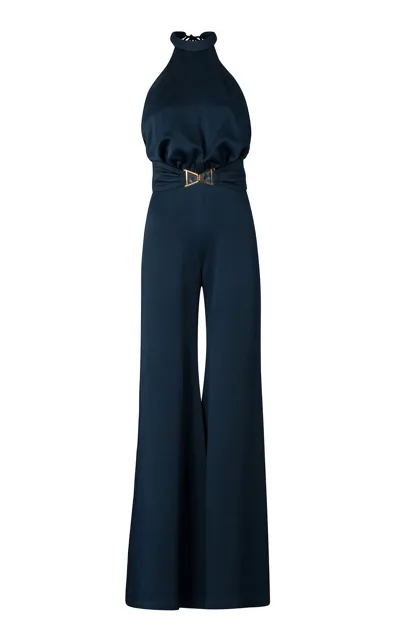 Silvia Tcherassi Kaeda Satin Halter Jumpsuit In Navy