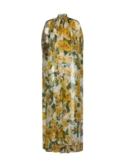 Dolce & Gabbana Rose-print Silk Chiffon Cape