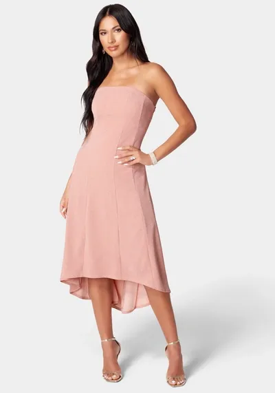 Bebe Strapless Midi Flare Dress In Rose