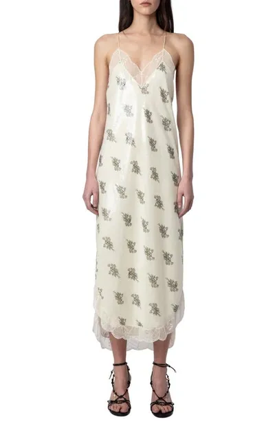 Zadig & Voltaire Ristyl Sequin Floral Slip Dress In Beige