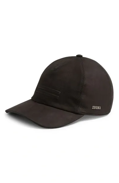 Zegna Secondskin Leather Baseball Cap In Dark Brown