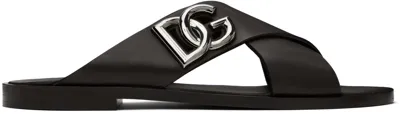 Dolce & Gabbana Black Sandals With Criss Cross Bands And Logo Detail In Leather Man