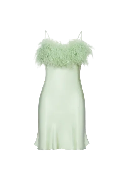 Sleeper Boheme Dress With Feathers In Mint