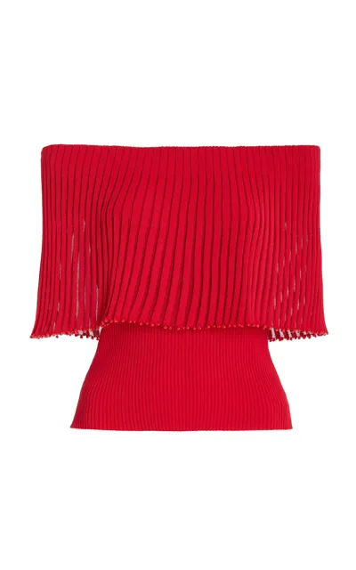 Altuzarra Pascale Bead-trimmed Knit Off-the-shoulder Top In Grenadine