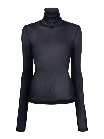 Ami Alexandre Mattiussi Ami Paris Roll-neck Ribbed Top In Azul