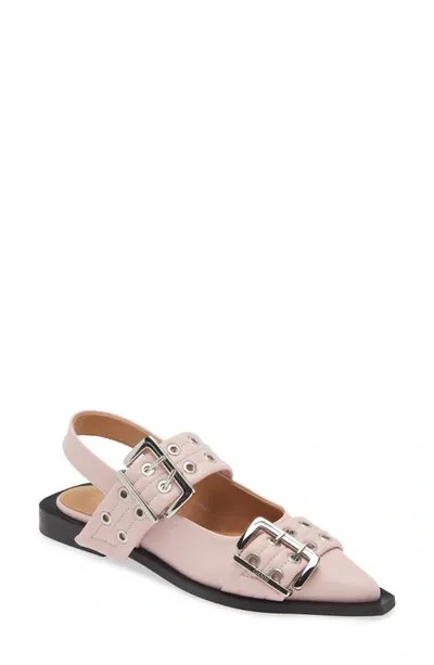 Ganni Feminine Buckle Ballerina Flats In Chalk Pink