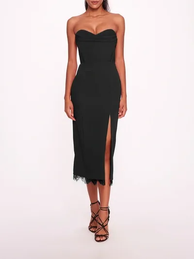 Marchesa Draped Bodice Crepe Dress In Black