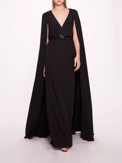 Marchesa Embroidered Belt Kaftan In Black