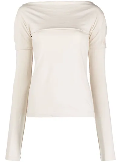 Low Classic Draped Pima Cotton-blend Top In Neutrals