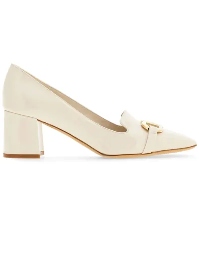 Ferragamo Cream White Patent Lambskin Pumps