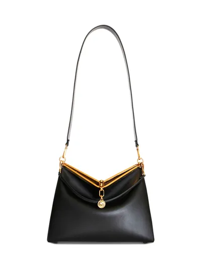 Etro Large Vela Leather Shoulder Bag In Black