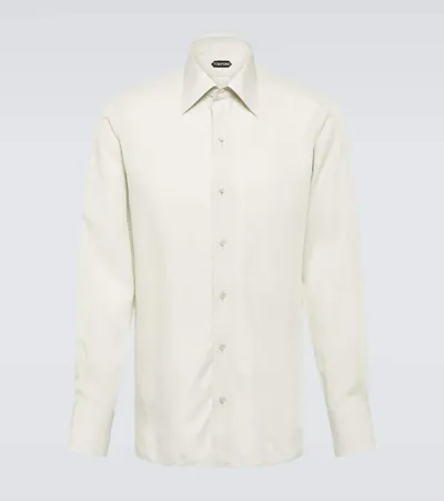 Tom Ford Striped Lyocell-blend Shirt In Beige